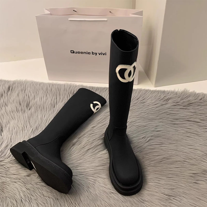 增高显瘦高帮长筒靴女2025秋冬季新款小香风厚底小个子骑士瘦瘦靴,女鞋,骑士靴,淘宝优惠券,粉丝福利购,淘宝优惠卷