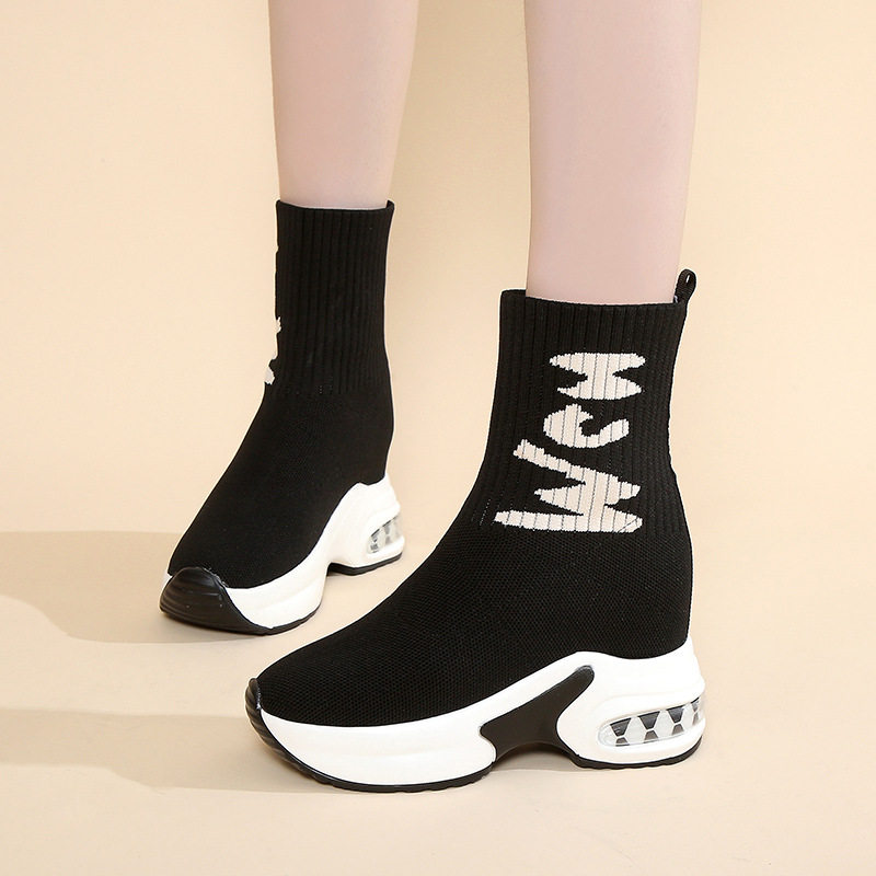 内增高袜子鞋女2026春季新款弹力飞织布厚软底一脚蹬透气大码短靴,女鞋,时尚休闲鞋,淘宝优惠券,粉丝福利购,淘宝优惠卷
