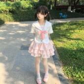 jk夏季 新款 可爱花音甜美 日系 原创短裙水手服蛋糕制服裙套装