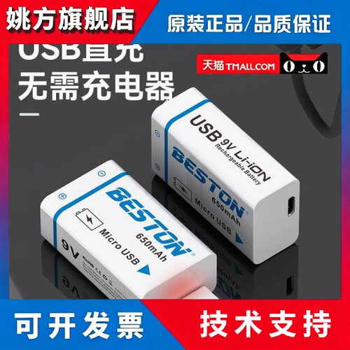 BESTON佰仕通 USB直充9V充电锂电池方块电池1000毫安锂电大容量