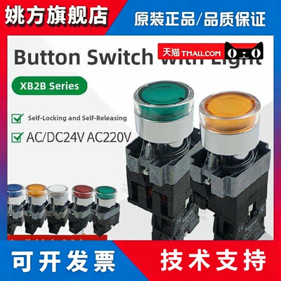 XB2/ZB2BWB/BWM31/41/51C/61C 24V 正品施耐德带灯按钮开关自覆位
