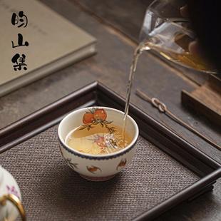 主人杯单杯陶瓷手绘描金寿桃个人专用功夫茶具高端品茗杯茶杯礼盒