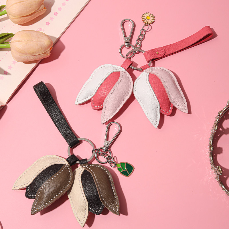 裁鱼手作郁金香花朵diy材料包羊皮真皮自制手工礼物可爱钥匙挂,居家布艺,缝纫DIY材料套装,淘宝优惠券,粉丝福利购,淘宝优惠卷