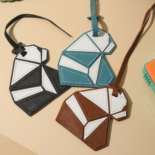 裁鱼手作DIY材料包自制礼物可爱几何熊猫头层羊皮真皮包挂饰品