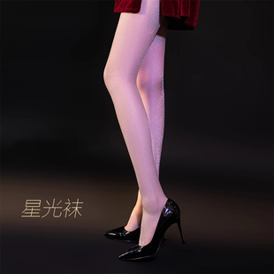 「凌丝」满天星丝袜超薄珠光袜开裆亮晶晶带脚型连裤 黑丝 春秋薄款
