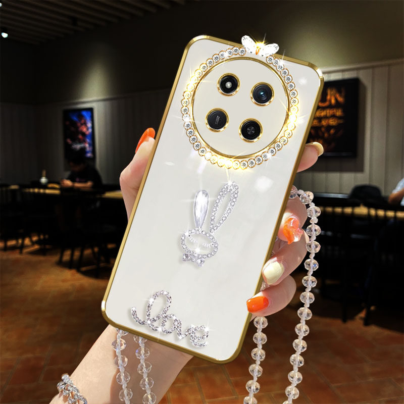 新品适用honor荣耀X60手机壳Pro镶水钻Love小兔BRC-AN00镜头全包边5G挂绳BRP链子女款软胶防摔潮流时尚保护套