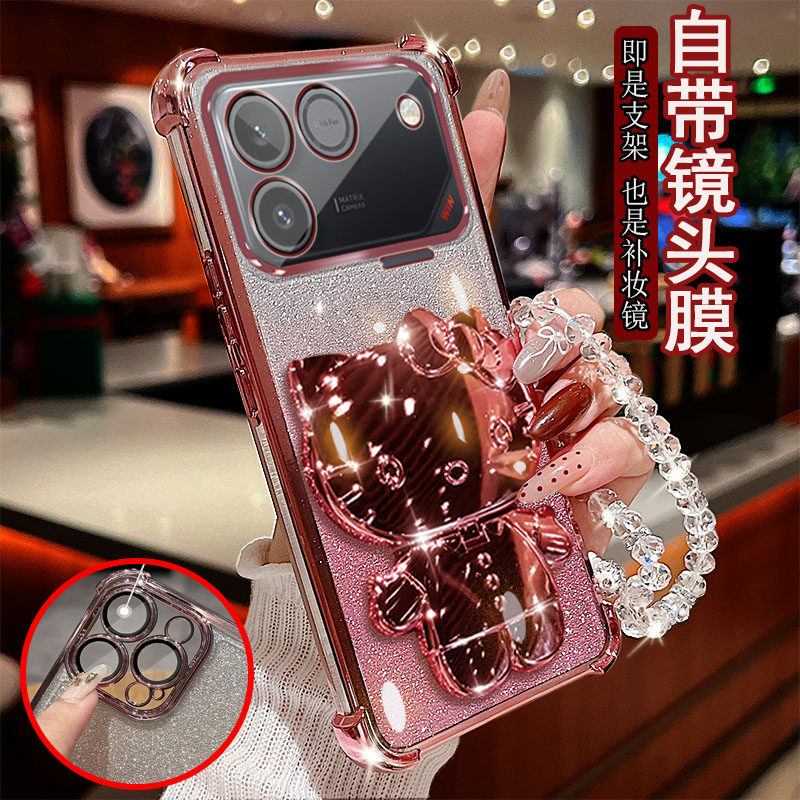 适用荣耀WIN RT手机壳透明气囊防摔一体镜头膜全包边保护套女士新款小猫支架带镜子软硅胶可爱网红奢华时尚