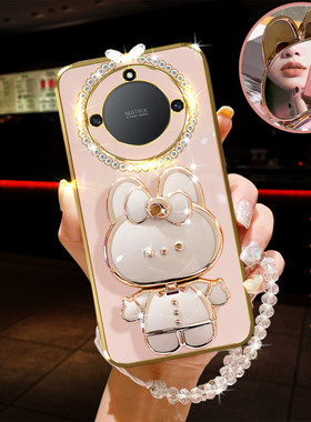 适用荣耀x40手机壳5G卡通小兔honor曲面屏x50镜子GT支架RMO-AN00防摔pro可爱保护套镶钻手链软胶镜头全包女款