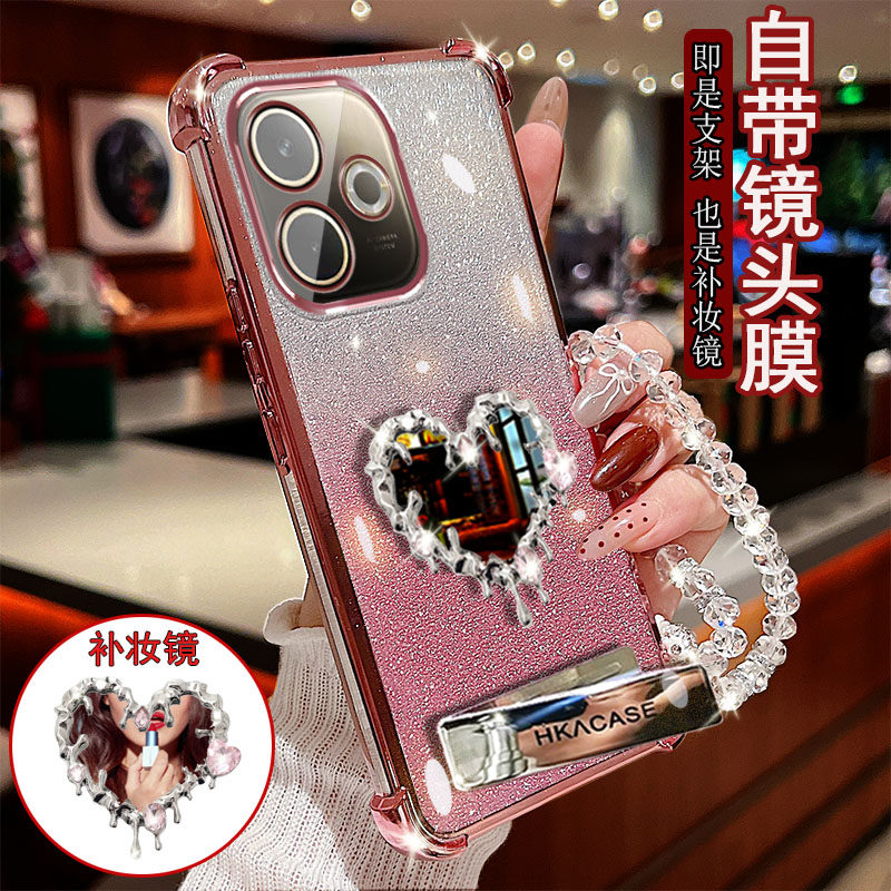 适用于OPPO A5活力版手机壳PKV110透明四角防撞气囊防摔镜头膜全包边保护套女款水滴爱心补妆镜子支架新品