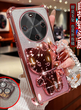 新品适用华为畅享70X手机壳麦芒30透明5G气囊防摔TYH641M镜头膜全包边BRE-AL80保护套女款小猫支架镜子软硅胶