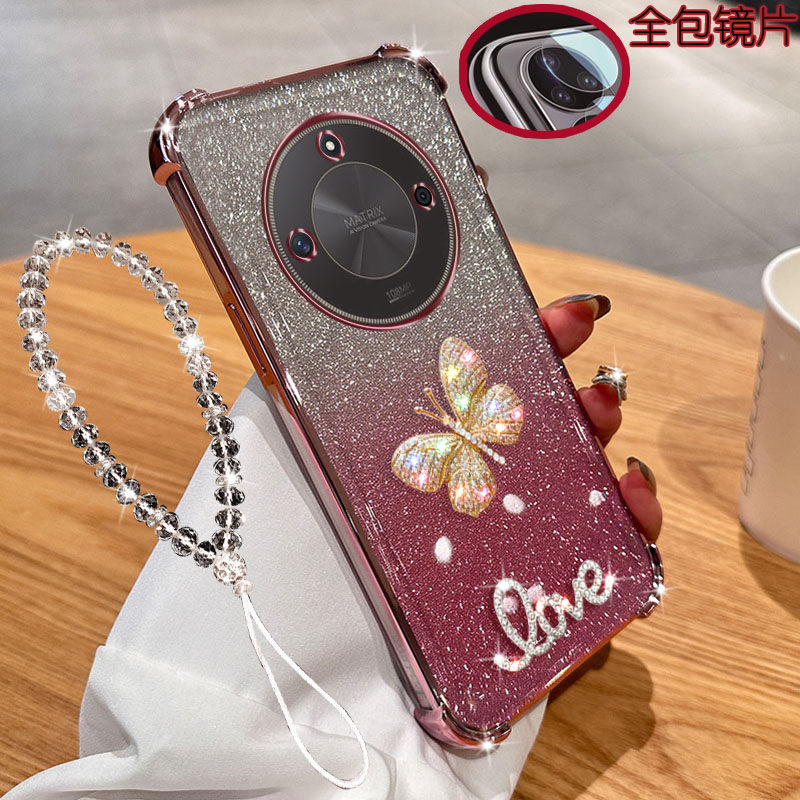 适用荣耀x60手机壳5G气囊pro透明BRC-AN00镜头全包X50镶钻honor蝴蝶X40华为AN00电镀GT女款软硅胶防摔保护套