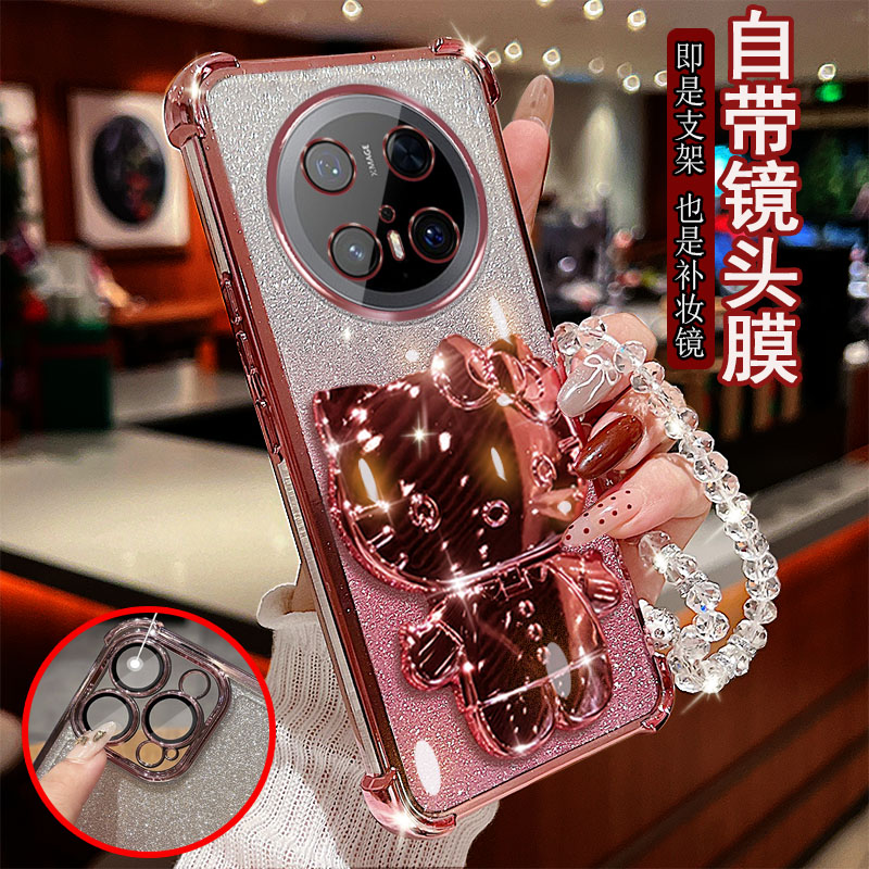 适用华为mate70手机壳pro+透明5G气囊防摔CLS-AL00镜头全包边PLR保护套PLA女士新款AL10支架带镜子软硅胶创意