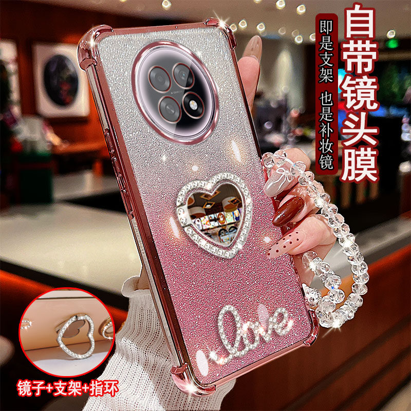 适用OPPO A6GT手机壳镶钻LOVE字母镜子指环旋转支架5G保护套荣耀防摔软硅胶镜头全包边女款四角气囊