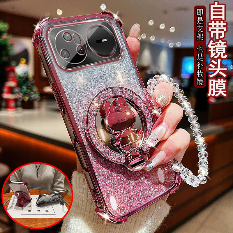 适用华为Nova15pro手机壳Ultra透明KLF-AL00四角VYG-AL00防撞气囊防摔镜头膜全包女款迷你小兔子支架化妆镜子