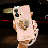 适用OPPO PGX软防摔保护套 PGW新品 Reno9手机壳Pro立体闪镶钻皇冠爱心形补化妆镜子pro 手链绳精孔PHM110女款