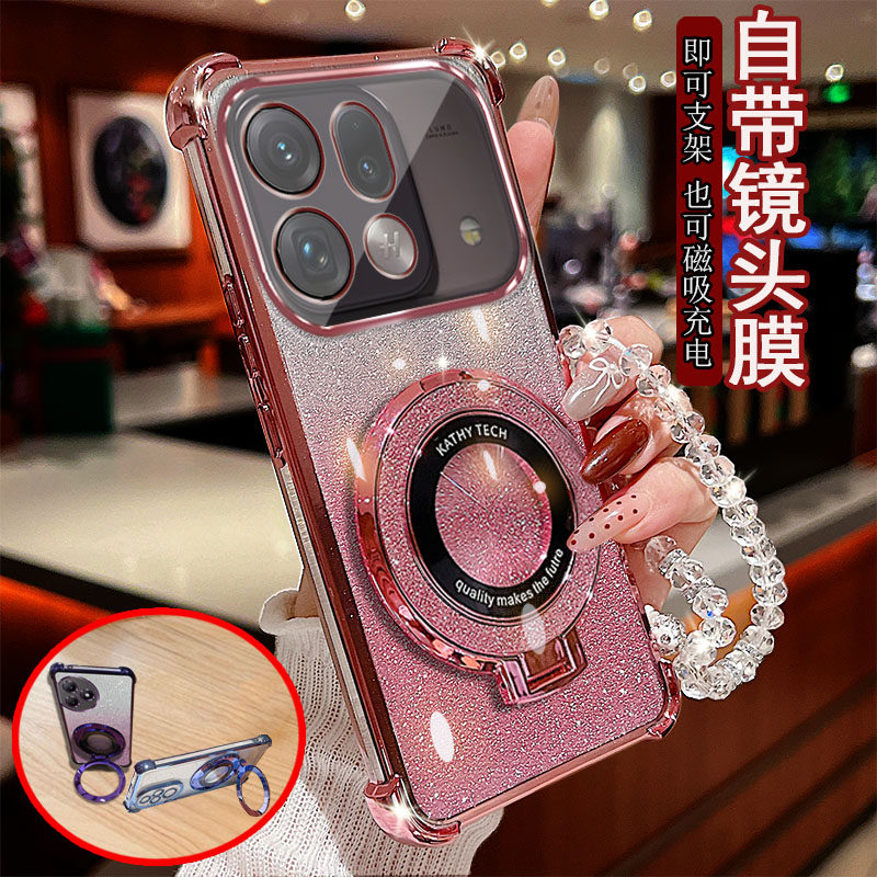 适用oppo Findx9spro手机壳PME110透明闪粉气囊防摔5G带镜头膜全包边保护套磁吸充电女新款带支架软硅胶网红
