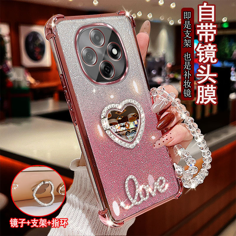 适用OPPO A6pro手机壳镶钻LOVE字母镜子指环旋转支架5G保护套荣耀防摔软硅胶镜头全包边女款四角气囊