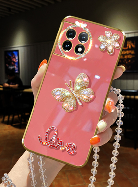 适用一加Ace2手机壳oneplus镶闪钻5G蝴蝶ace2V精孔PHK110镜头全包Pro挂绳链子女款防摔保护套奢华时尚新软胶