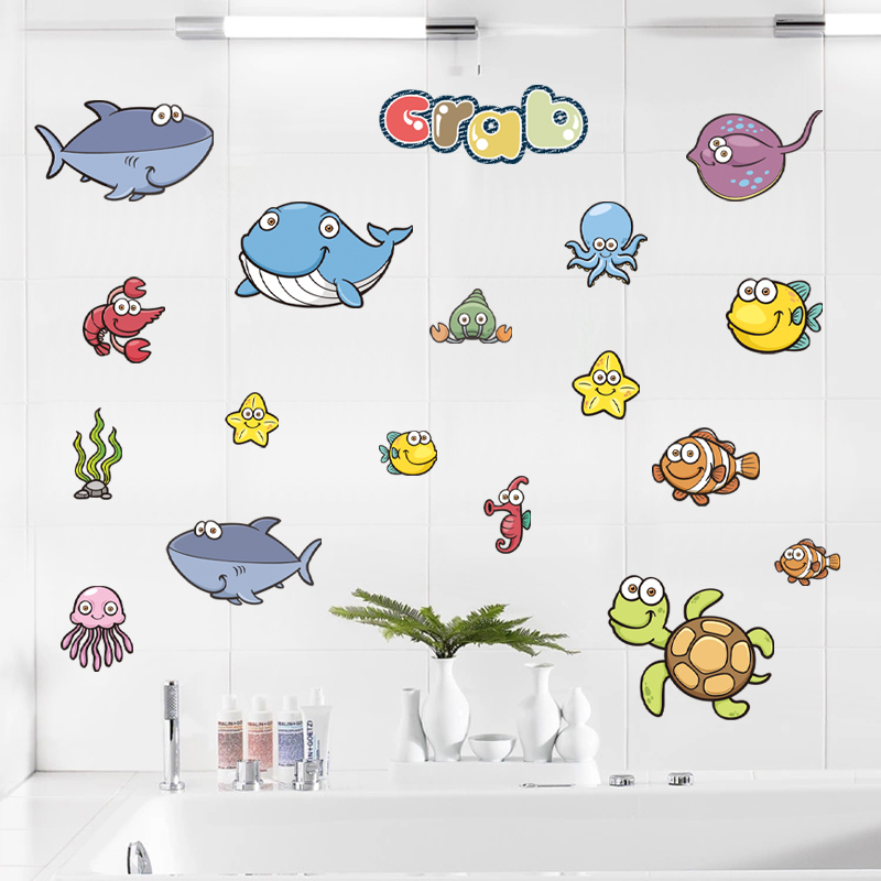 创意墙壁遮丑补洞可爱小鱼卫生间浴室瓷砖装饰贴纸自粘防水墙贴画图片