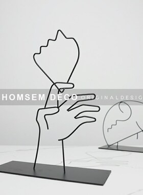 极简轻奢铁艺线条女人脸创意摆件样C板房间客厅书房玄关桌面软装