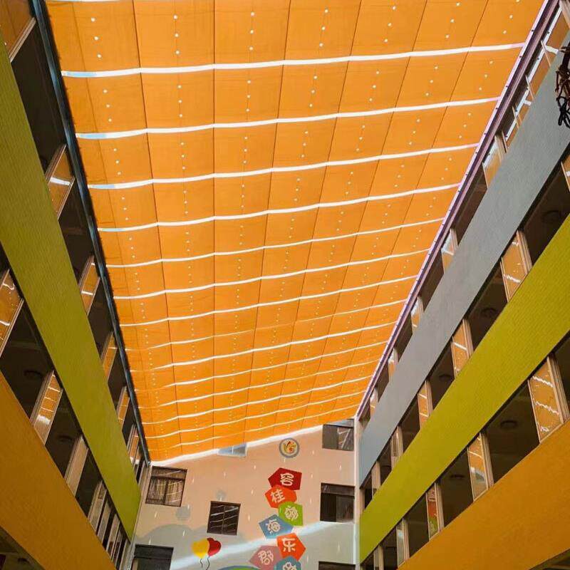 幼儿园天棚帘定做阳光房遮阳帘电动遥控户外天幕蓬户外智能控制