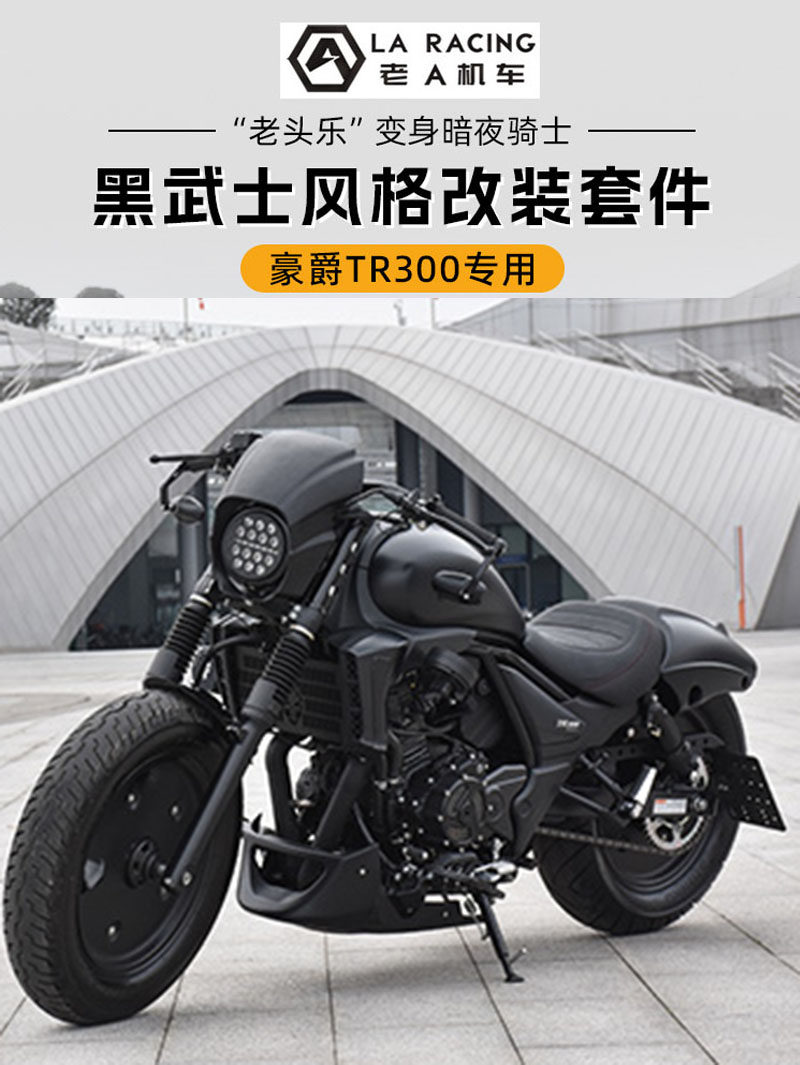 适用豪爵tr300黑武士改装配件复古圆形大灯猪头罩下导流罩短尾挡
