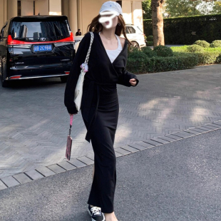 黑色半身裙女春秋夏小个子包臀裙修身 后开叉一步裙 弹力显瘦中长款