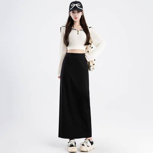 高腰显瘦一步直筒长裙后开叉