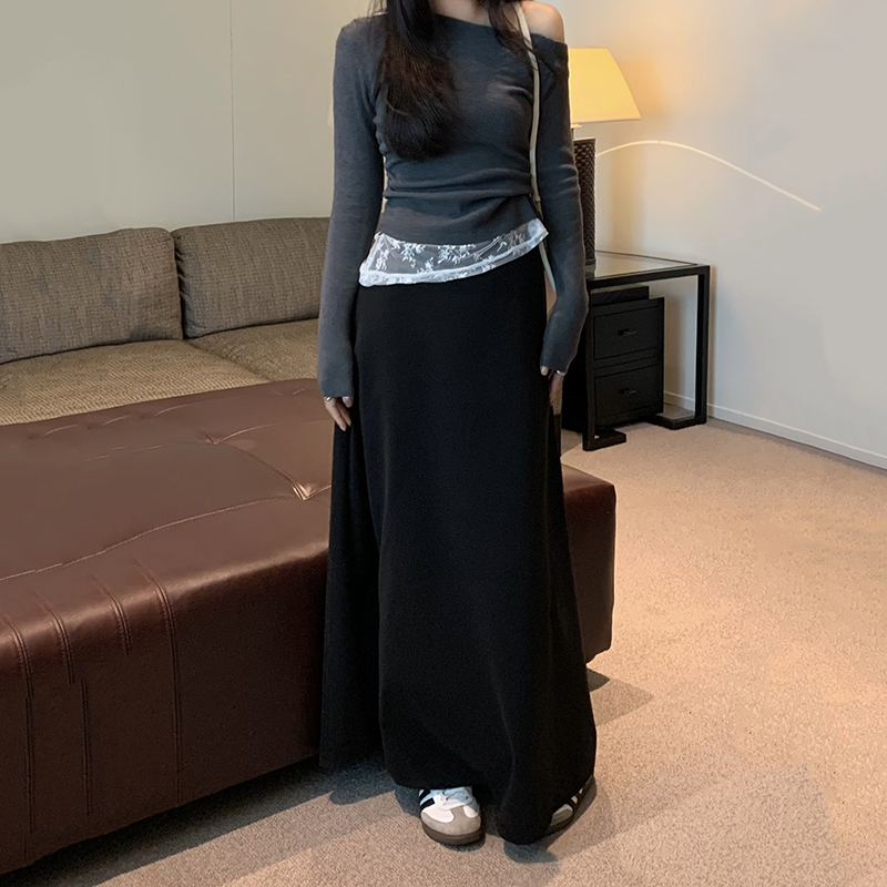 遮胯遮肉秋冬松紧腰大摆A字长裙