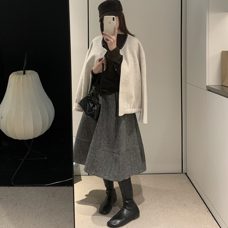 高腰A字花苞裙过膝七分裙有口袋