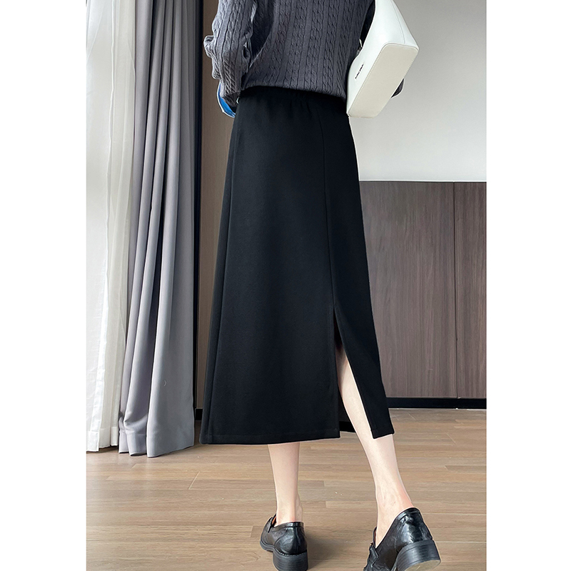 黑色羊毛呢半身裙女2025秋冬