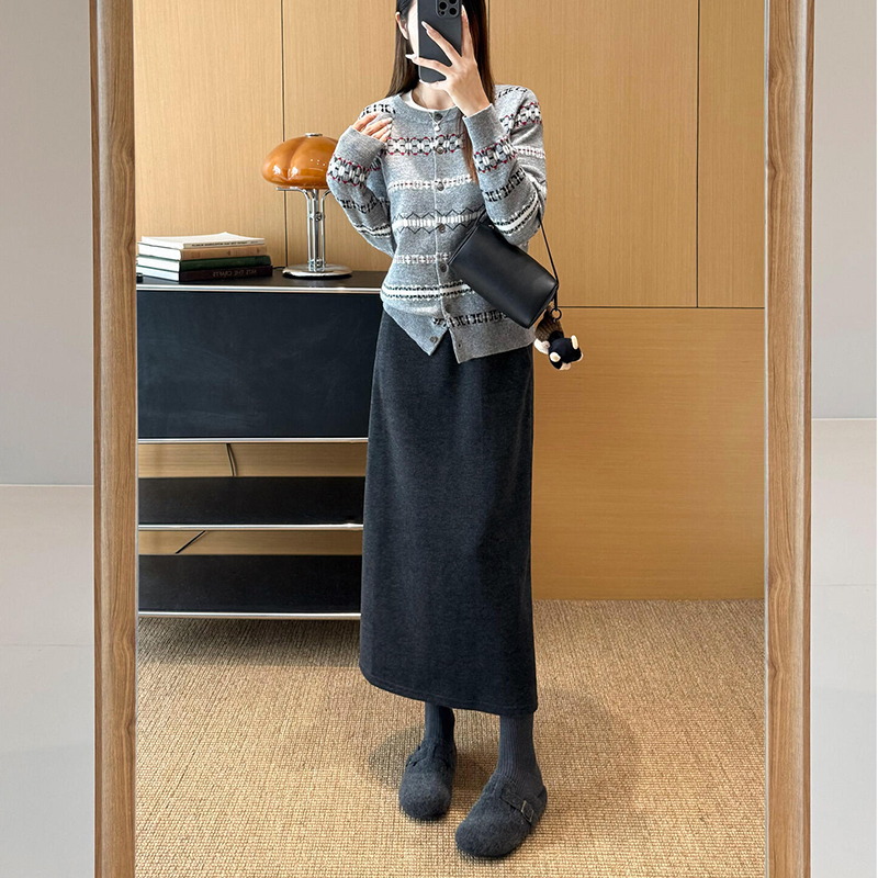 极简风醋酸毛呢半身裙女秋冬高腰