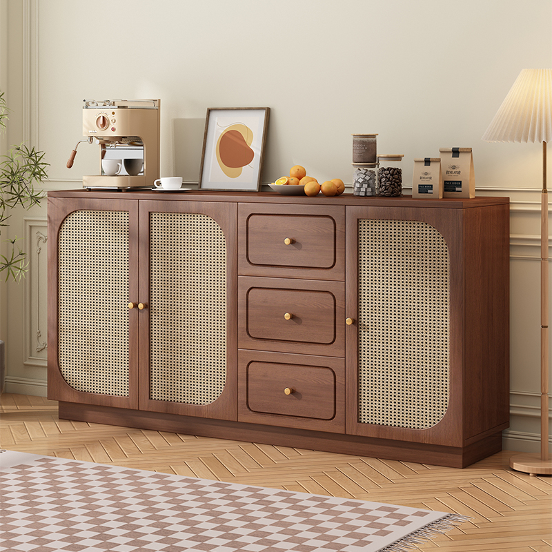 新款实木餐边柜中古风藤编储物柜