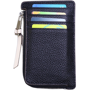 真皮卡包女士小巧超薄牛油果绿卡夹牛皮荔枝纹撞色短款拉链零钱包