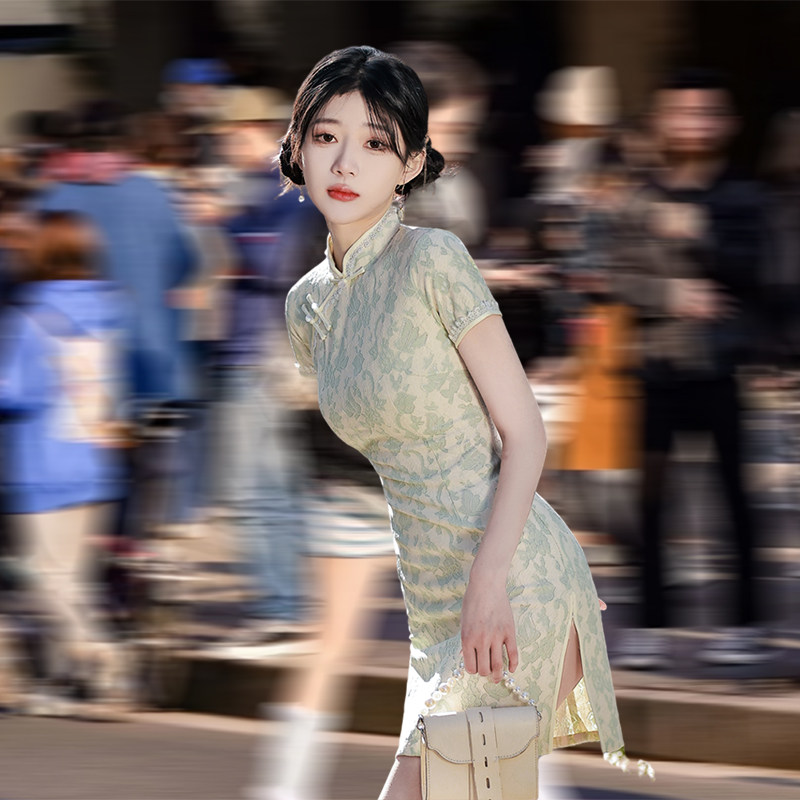 旗袍夏款年轻款少女小个子性感短款2022年新款连衣裙日常清新改良