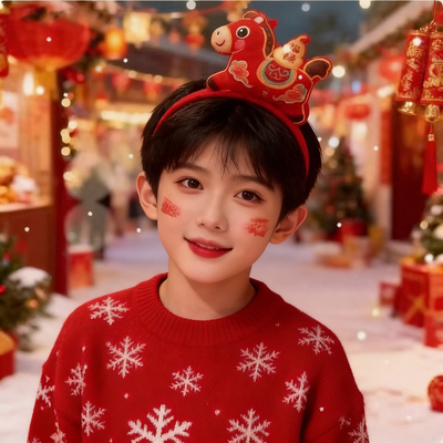 2026马年头饰男孩新年可爱毛绒公仔发箍儿童元旦跨年活动表演头饰