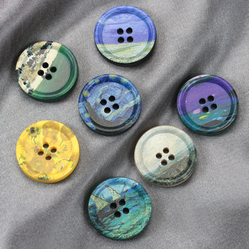 纽扣树脂扣子大衣彩绘油画圆形四眼钮扣西装衣服外套毛衣服装配件,居家布艺,纽扣,淘宝优惠券,粉丝福利购,淘宝优惠卷