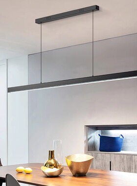 意式极简黑色饭厅主吊灯长条灯全铜led轻奢一字型吧台办公室灯具