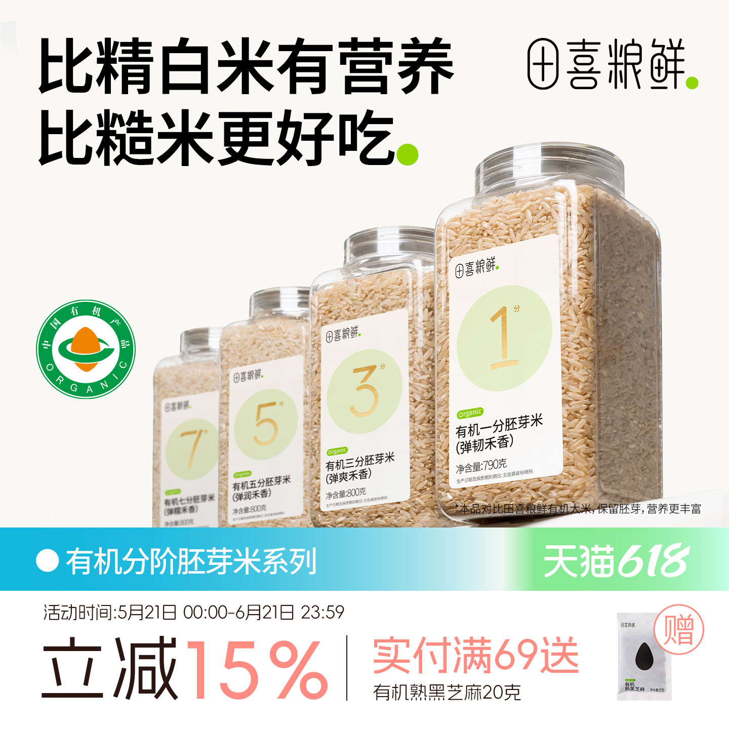 田喜粮鲜有机胚芽米一分米三分米五分米七分米分阶碾磨不同口感