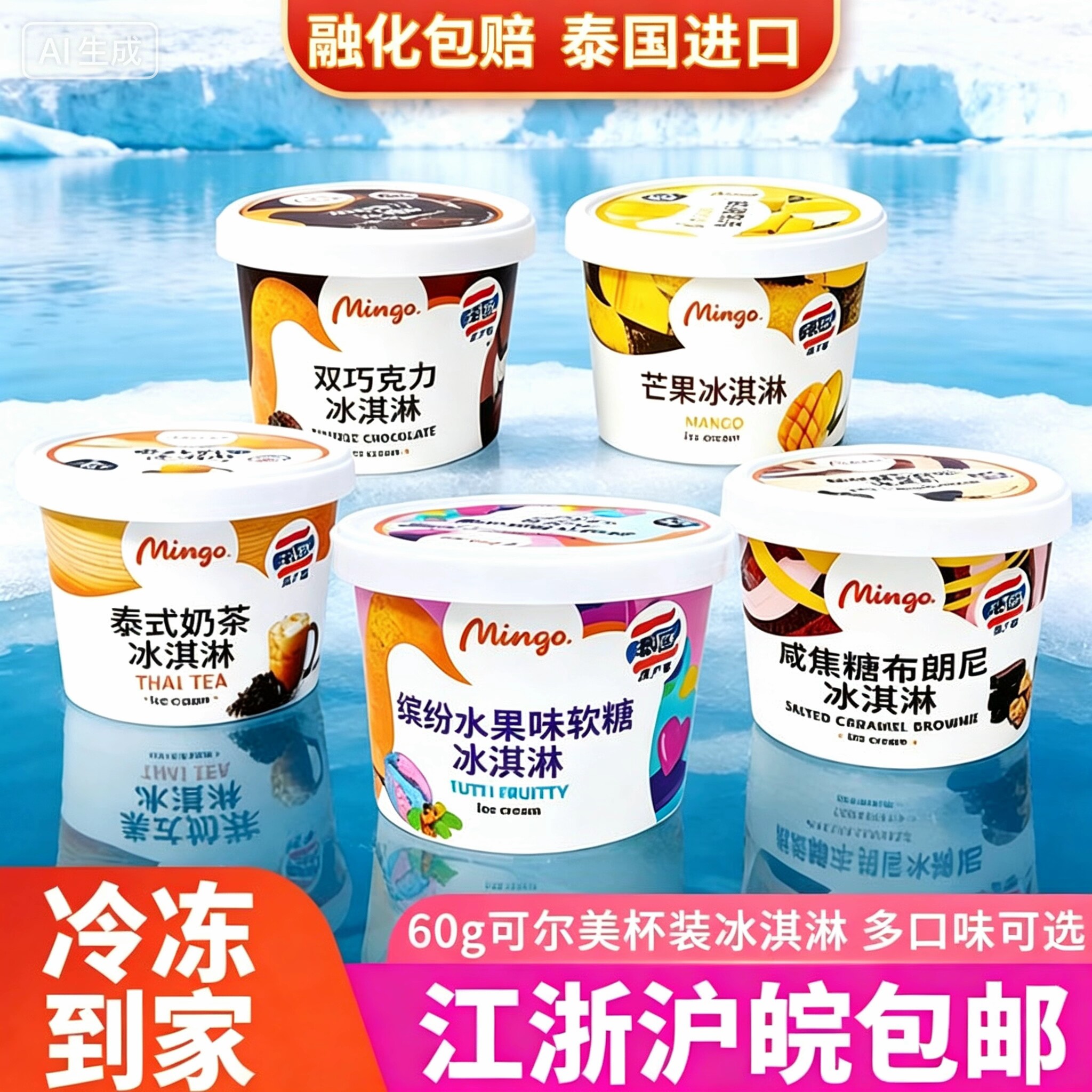 泰国可尔美缤纷水果软糖冰淇淋进口小杯子雪糕冷饮香椰巧克力味12