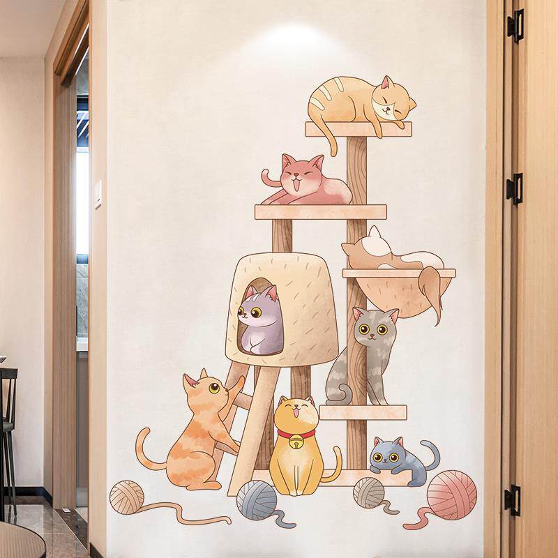卡通墙贴纸卧室房间墙面装饰猫咪宠物店儿童墙壁贴画墙纸自粘墙画