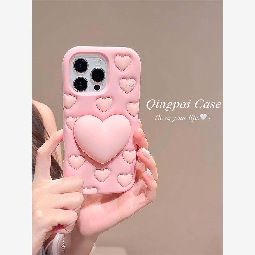 硅胶粉色立体爱心适用苹果16promax手机壳iphone13新款15pro女款14可爱日韩ins风少女心创意防摔全包软壳