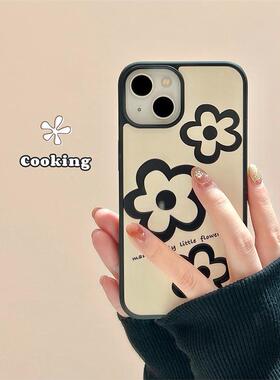 cooking简约ins艺术黑色花朵适用iphone16Promax手机壳小众个性苹果15/14新款13pro高级感14pro黑边手机套软