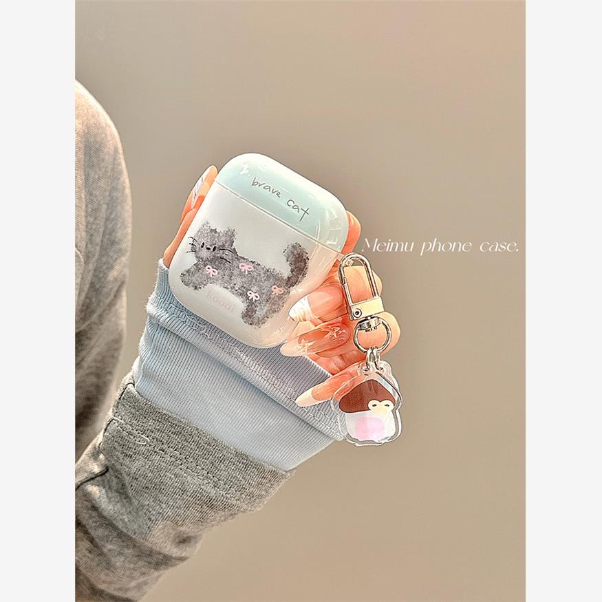 少女心蝴蝶结涂鸦猫咪适用苹果airpods4保护套苹果蓝牙无线通用1/2新三代AirPod3耳机包airpodpro2全包耳机壳