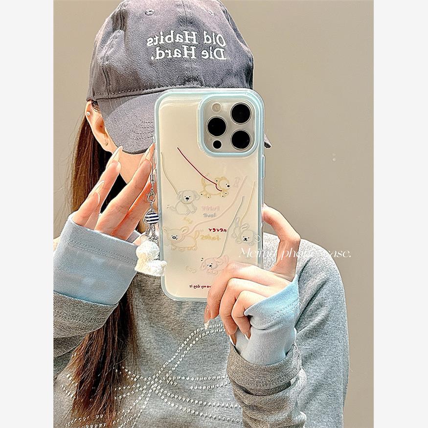 韩系ins简约彩色线条涂鸦小狗适用iPhone16promax手机壳苹果15新款13二合一14pro卡通16创意16pro女15pro全包