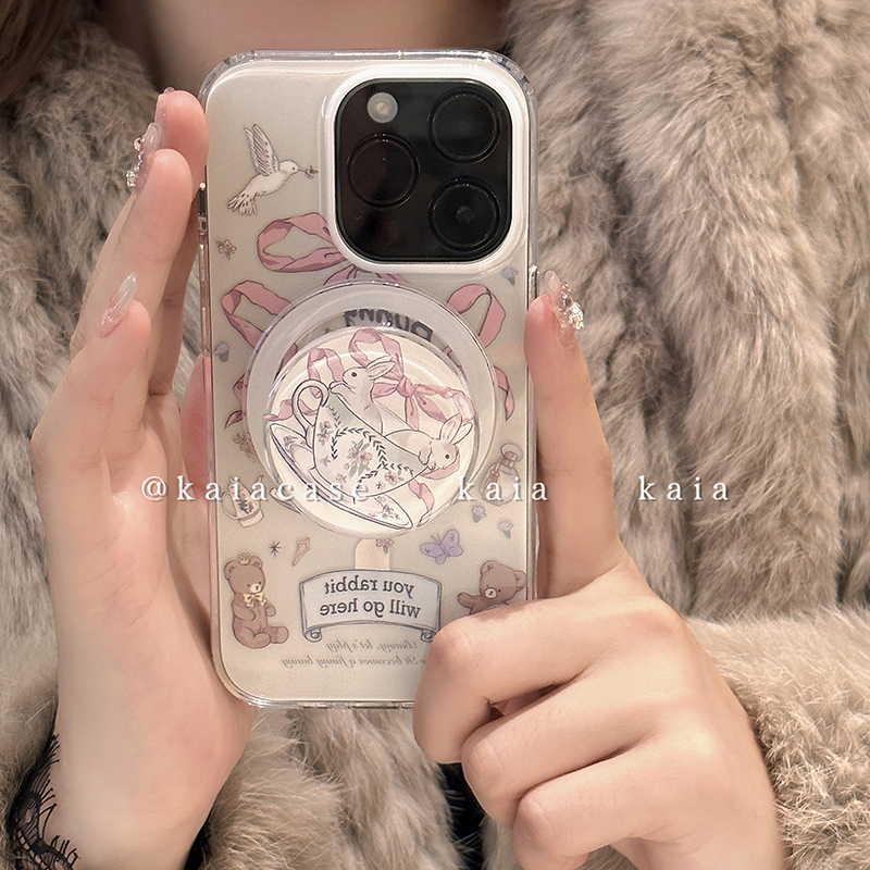ins少女心蝴蝶结兔子适用iphone15promax手机壳苹果15新款13磁吸支架14女款12小众14promax苹果11保护套