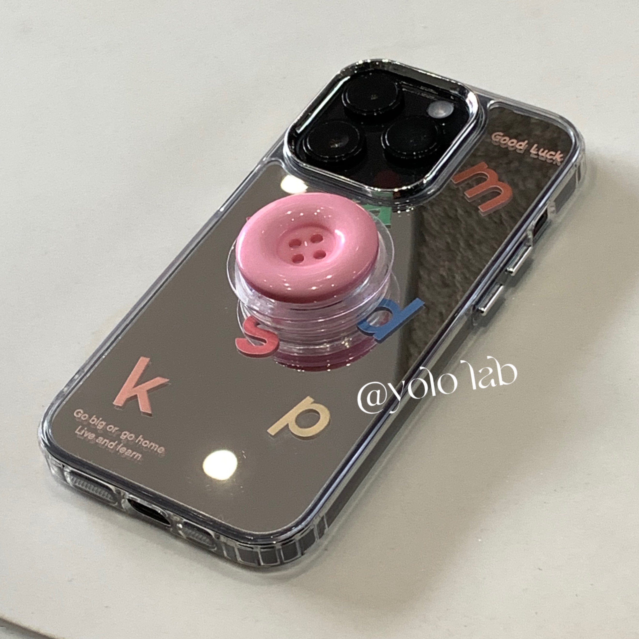 INS风补妆镜质感保护套适用14苹果13promax12iphone11简约镜面手机壳纽扣支架简约字母华为P50promate40 3C数码配件 MP3/MP4保护套 原图主图