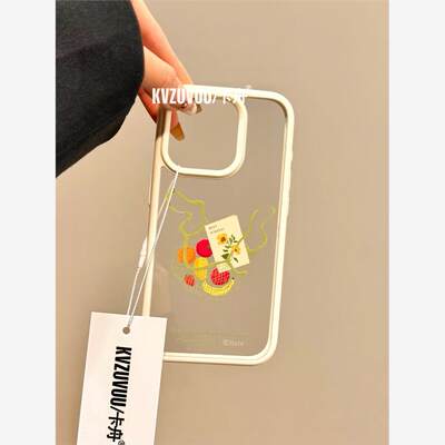 适用苹果16手机壳iphone15promax手拎袋水果标签14简约小众13ins新款14pro网红女款15pro透明16pro爆款手机套