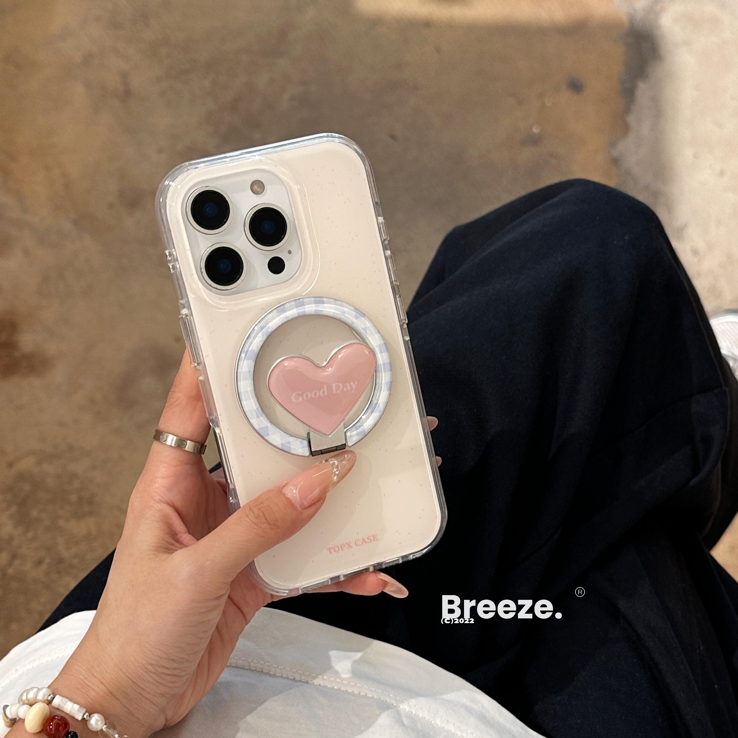 简约纯色爱心磁吸旋转支架壳适用iPhone16promax苹果15手机壳13promax新款亮面16pro高级感16防摔保护套14女