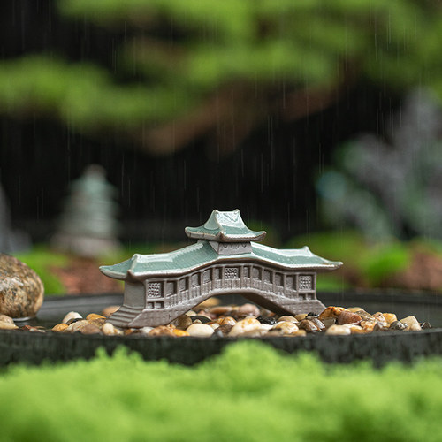 中式创意陶瓷古建筑廊桥鱼缸微景观假山花盆园艺沙盘造景设计装饰